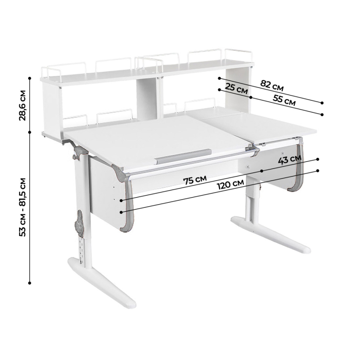 Характеристики Парта Дэми СУТ-25-01Д2 120см раздельная с надстройками Характеристики Парта Дэми СУТ-25-01Д2 120см раздельная с надстройками